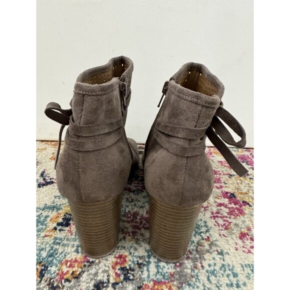 ALTAR'D STATE "Hanover" Heeled Peep Toe Ankle Bootie In Brown Faux Suede Sz 10 - Picture 5 of 8